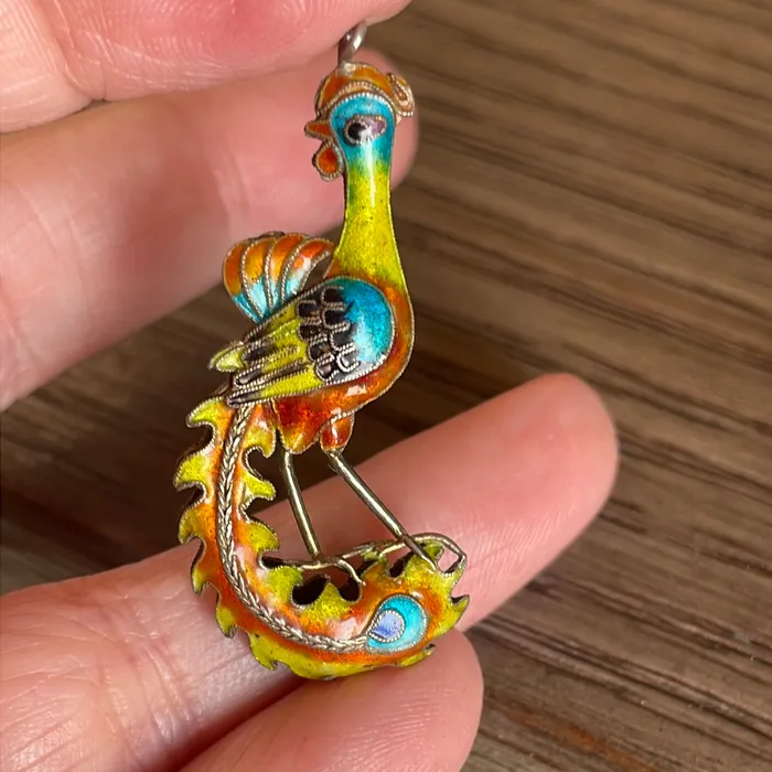 Vintage Paris Jewelry Necklaces Enamel Bird Pendant Sterling Silver Vintage