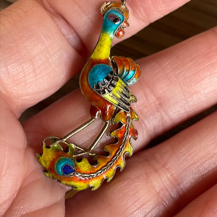 Vintage Paris Jewelry Necklaces Enamel Bird Pendant Sterling Silver Vintage