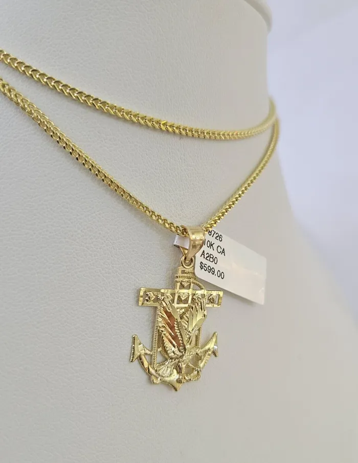 10K Franco Chain Eagle Anchor Pendant Charm Necklace 1624 2mm Gold SET Yellow Gold and Diamond Necklaces 10K Franco Chain Eagle Anchor Pendant Charm Necklace 1624 2mm Gold SET Yellow Gold and Diamond Necklaces