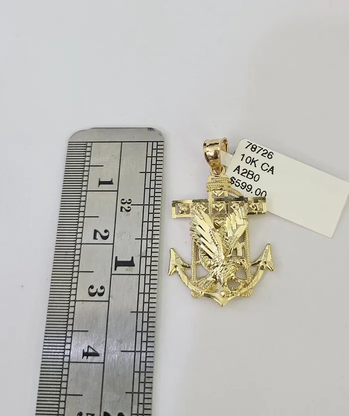 10K Franco Chain Eagle Anchor Pendant Charm Necklace 1624 2mm Gold SET Yellow Gold and Diamond Necklaces