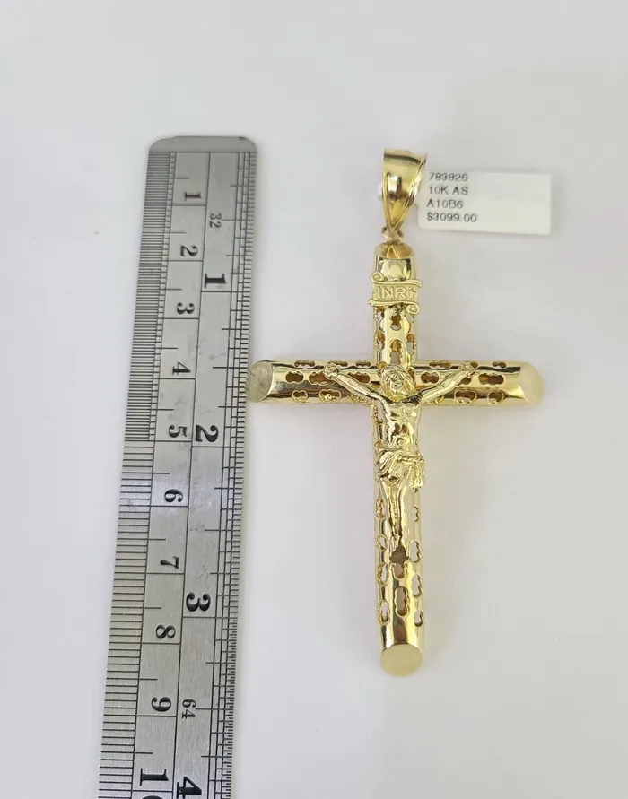 10K Franco Chain INRI Jesus Cross Pendant Charm Necklace 2026 5mm Gold SET Gold and Diamond Necklaces