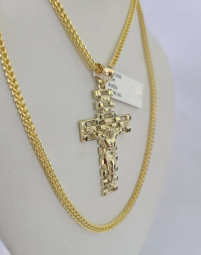 10K Franco Chain Jesus Cross Pendant Charm Necklace 2026 25mm Yellow Gold Gold and Diamond Necklaces 10K Franco Chain Jesus Cross Pendant Charm Necklace 2026 25mm Yellow Gold Gold and Diamond Necklaces
