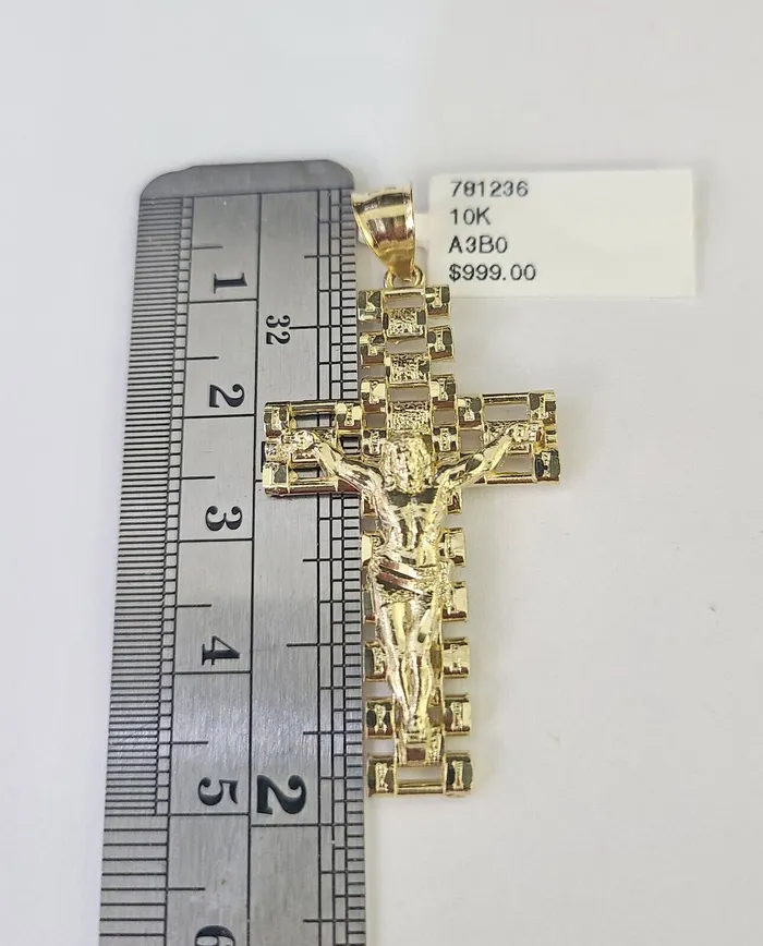 10K Franco Chain Jesus Cross Pendant Charm Necklace 2026 25mm Yellow Gold Gold and Diamond Necklaces