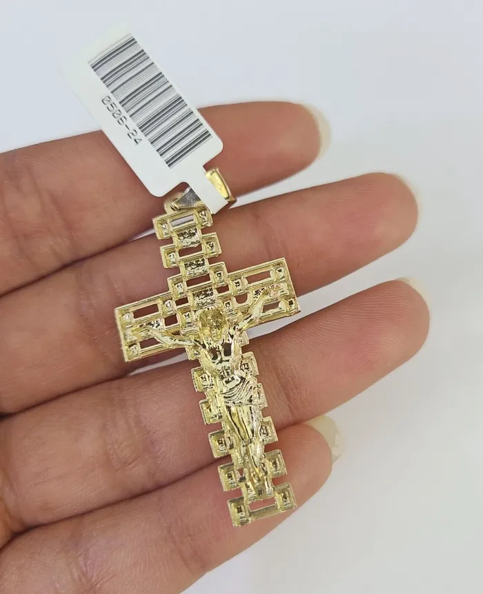 10K Franco Chain Jesus Cross Pendant Charm Necklace 2026 25mm Yellow Gold Gold and Diamond Necklaces