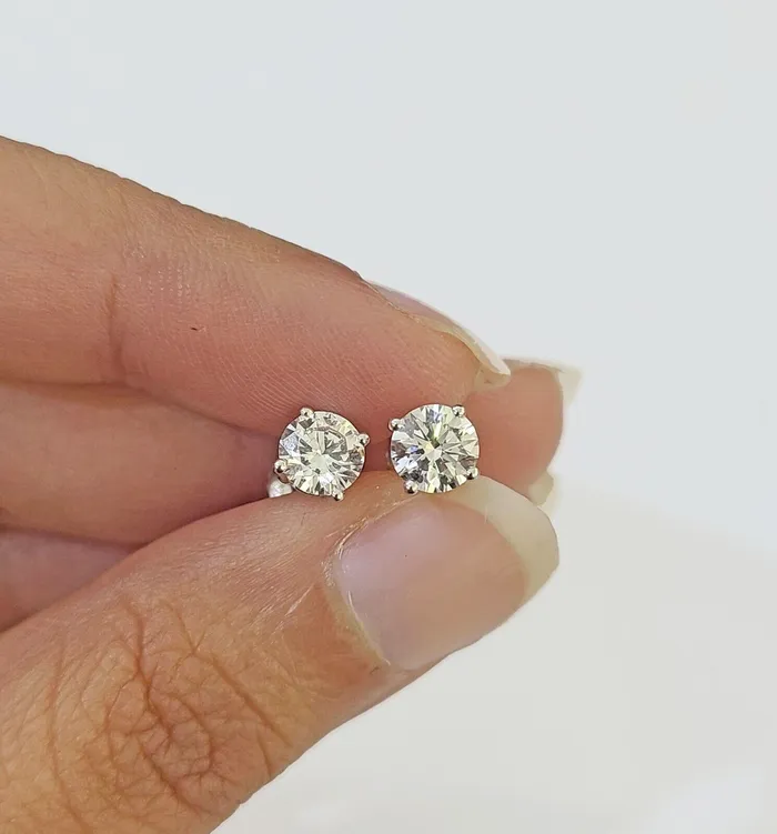10k White gold Round Earrings Diamond screwback Lab Created Women Men Studs Gold and Diamond Earrings