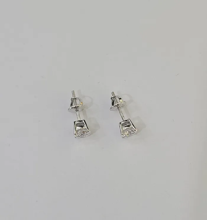 10k White gold Round Earrings Diamond screwback Lab Created Women Men Studs Gold and Diamond Earrings