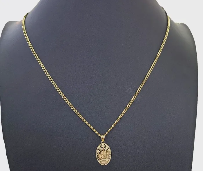 10K Yellow Gold Crown Pendent Charm 3mm Miami Cubn Chain 18 20 22 24 26Inch Gold and Diamond Charm Necklaces