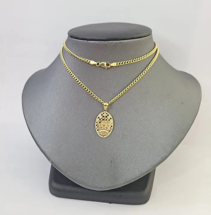 10K Yellow Gold Crown Pendent Charm 3mm Miami Cubn Chain 18 20 22 24 26Inch Gold and Diamond Charm Necklaces