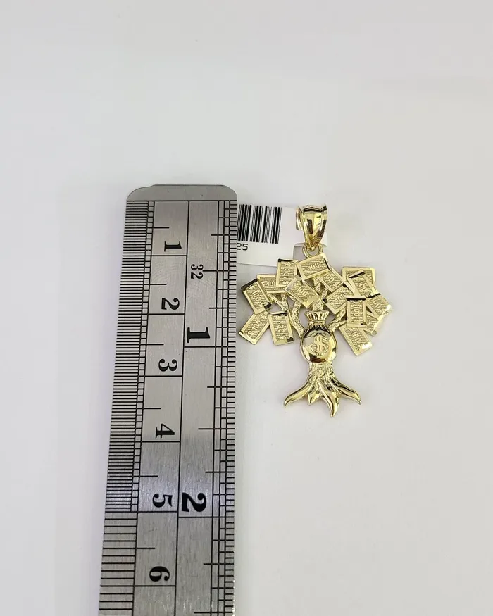 10K Yellow Gold Money Tree Pendant Charm Diamond Cut Real 10Kt Gold and Diamond Necklaces