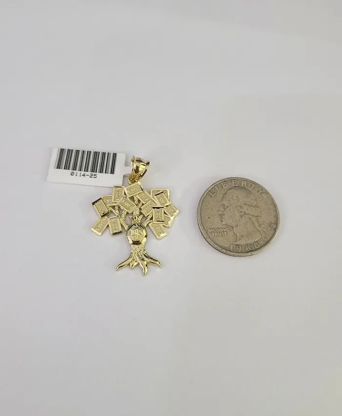 10K Yellow Gold Money Tree Pendant Charm Diamond Cut Real 10Kt Gold and Diamond Necklaces