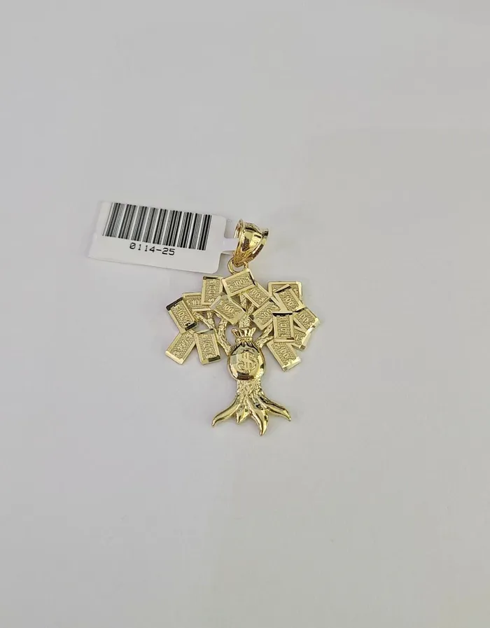 10K Yellow Gold Money Tree Pendant Charm Diamond Cut Real 10Kt Gold and Diamond Necklaces