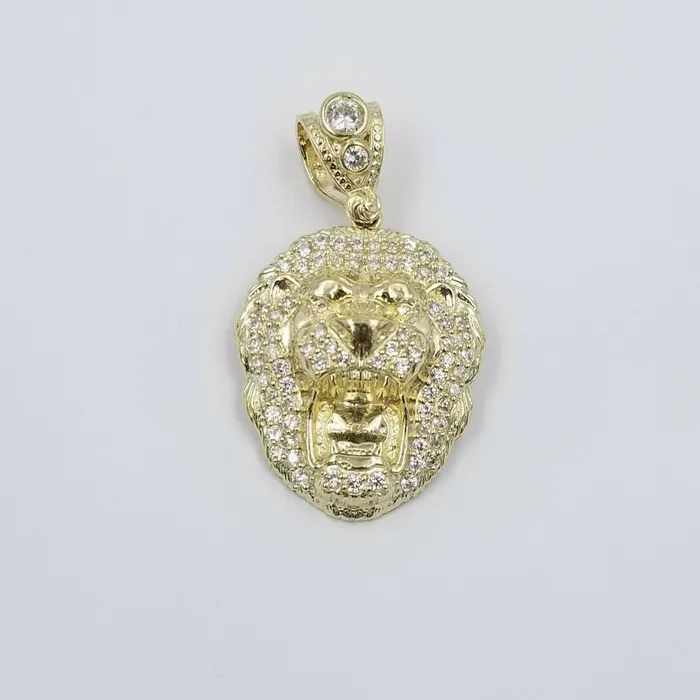 10k Yellow Gold Roaring Lion Head Charm Pendent With 3mm Rope Chain 20 22 24 Gold and Diamond Charm Necklaces
