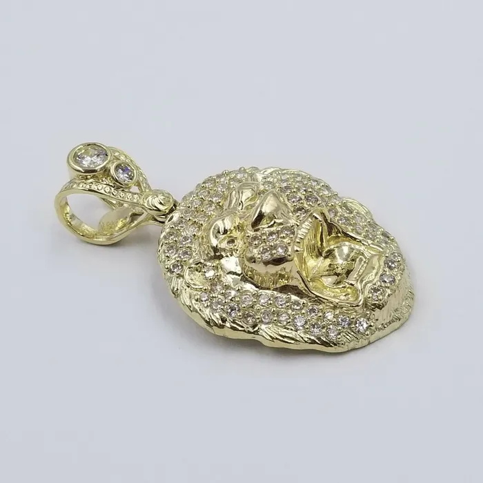 10k Yellow Gold Roaring Lion Head Charm Pendent With 3mm Rope Chain 20 22 24 Gold and Diamond Charm Necklaces
