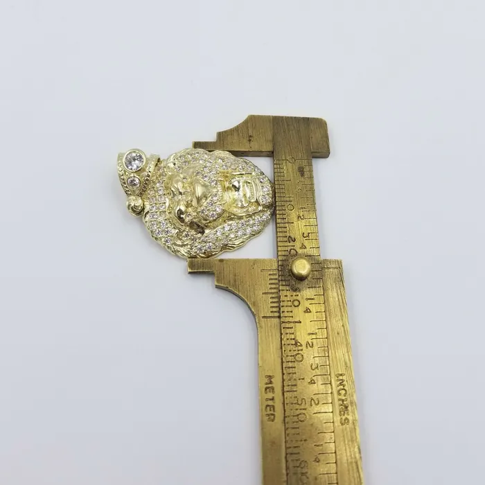 10k Yellow Gold Roaring Lion Head Charm Pendent With 3mm Rope Chain 20 22 24 Gold and Diamond Charm Necklaces