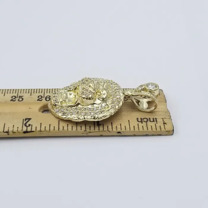 10k Yellow Gold Roaring Lion Head Charm Pendent With 3mm Rope Chain 20 22 24 Gold and Diamond Charm Necklaces