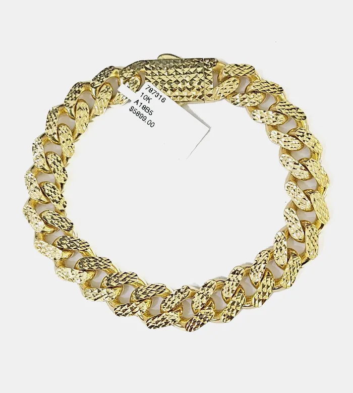 10K Yellow Gold Royal Monaco Cuban Bracelet 12mm Diamond Cut Globalwatches10 Bracelets 10K Yellow Gold Royal Monaco Cuban Bracelet 12mm Diamond Cut Globalwatches10 Bracelets