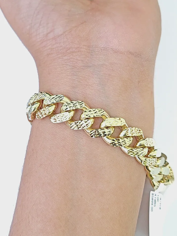 10K Yellow Gold Royal Monaco Cuban Bracelet 12mm Diamond Cut Globalwatches10 Bracelets