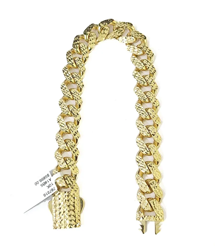 10K Yellow Gold Royal Monaco Cuban Bracelet 12mm Diamond Cut Globalwatches10 Bracelets