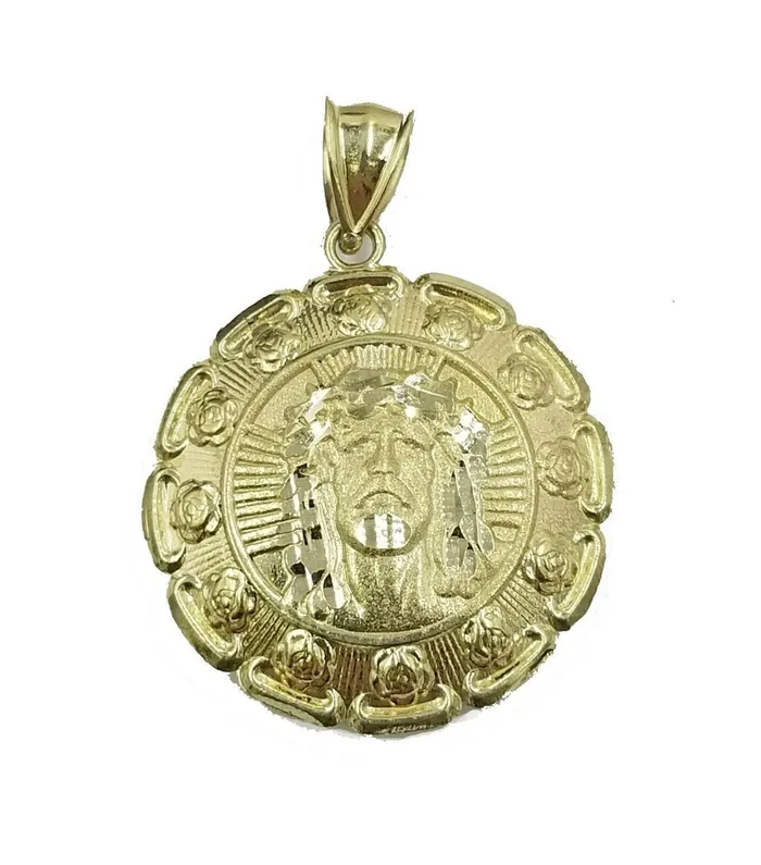 10k Yellow Gold Virgin Marry Jesus Head Charm two tone Diamond Cut Pendant Real Gold and Diamond Rings