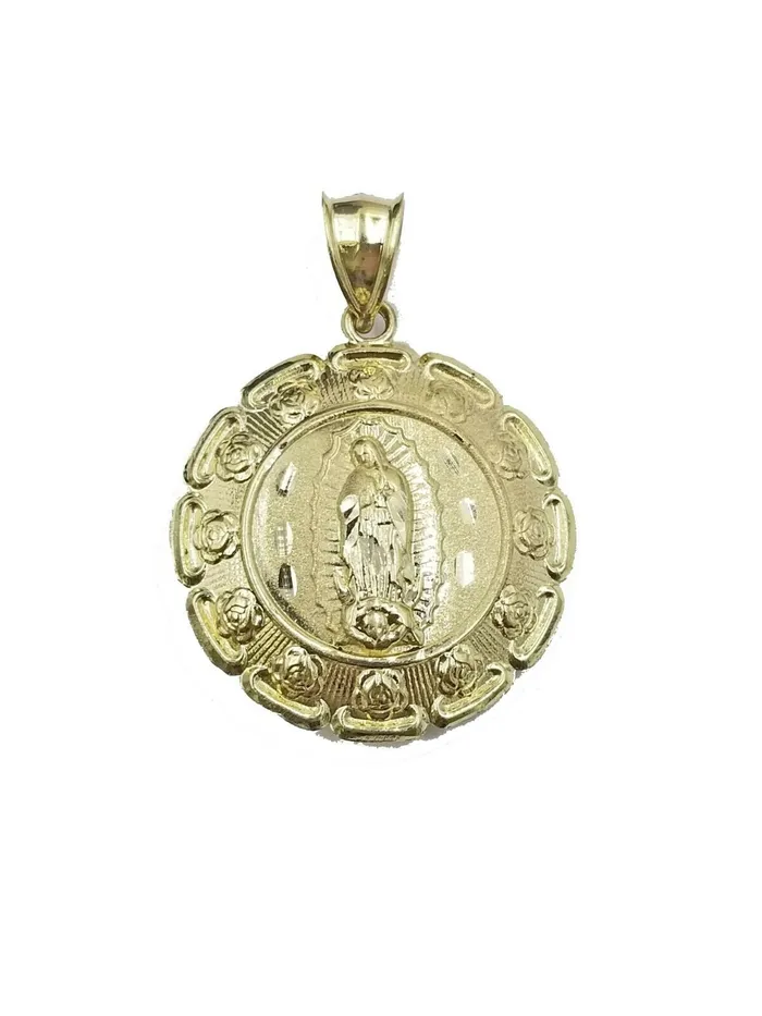 10k Yellow Gold Virgin Marry Jesus Head Charm two tone Diamond Cut Pendant Real Gold and Diamond Rings