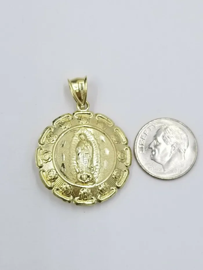 10k Yellow Gold Virgin Marry Jesus Head Charm two tone Diamond Cut Pendant Real Gold and Diamond Rings