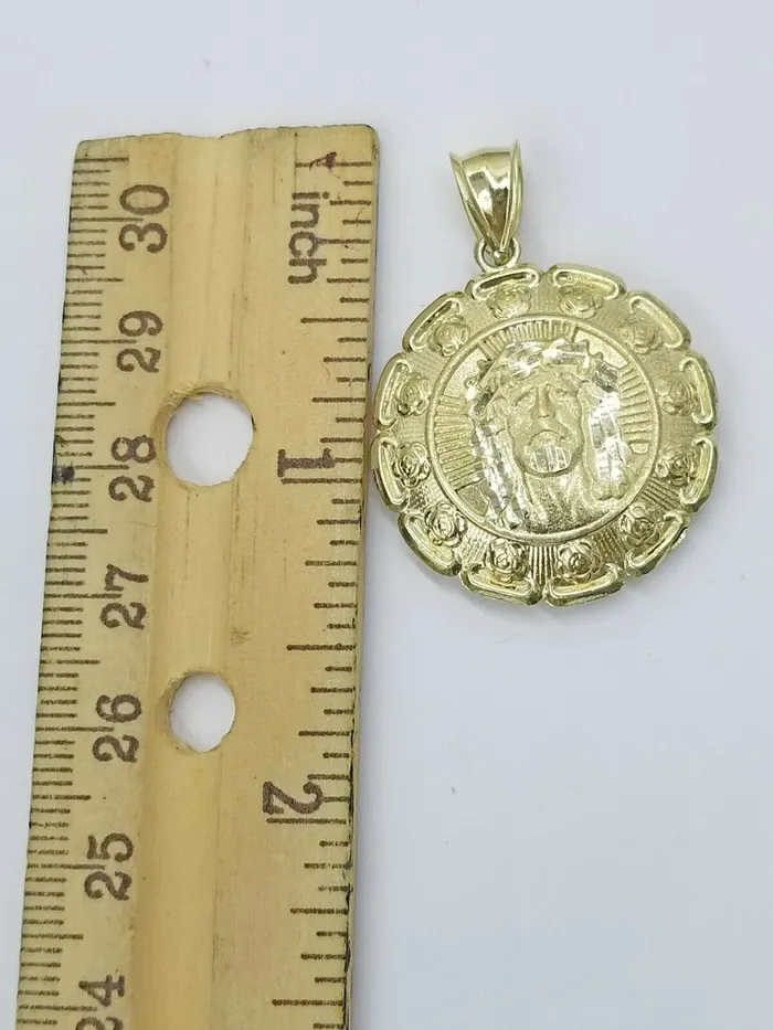 10k Yellow Gold Virgin Marry Jesus Head Charm two tone Diamond Cut Pendant Real Gold and Diamond Rings