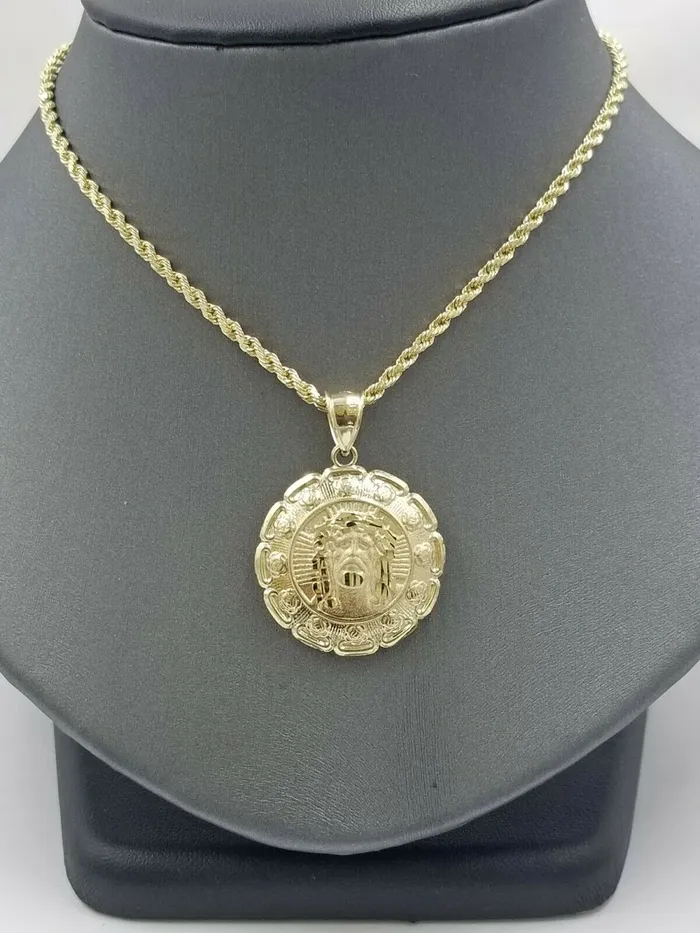 10k Yellow Gold Virgin Marry Jesus Head Charm two tone Diamond Cut Pendant Real Gold and Diamond Rings