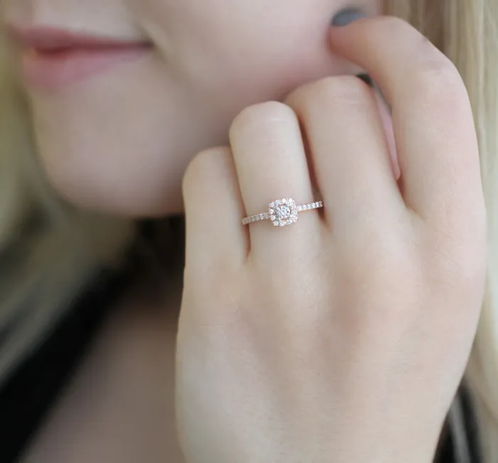 10kt Rose Gold Square Halo Diamond Ring Independent Jewellers Rings 10kt Rose Gold Square Halo Diamond Ring Independent Jewellers Rings