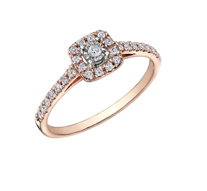 10kt Rose Gold Square Halo Diamond Ring Independent Jewellers Rings 10kt Rose Gold Square Halo Diamond Ring Independent Jewellers Rings
