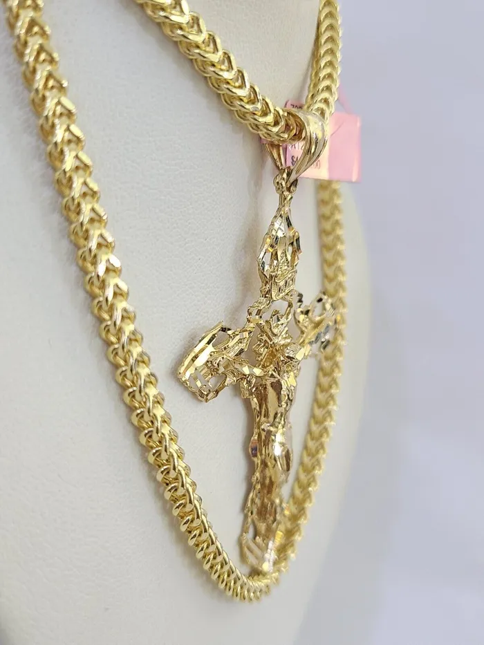 14K Franco Chain Jesus INRI Cross Pendant Charm Necklace 2026 4mm Gold Globalwatches10 Necklaces