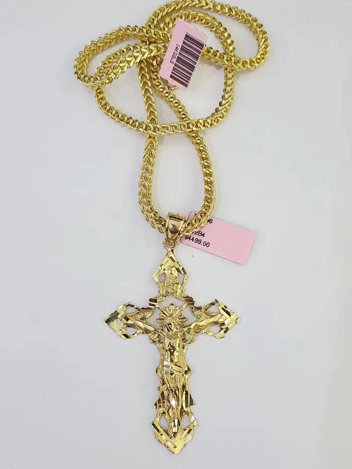 14K Franco Chain Jesus INRI Cross Pendant Charm Necklace 2026 4mm Gold Globalwatches10 Necklaces