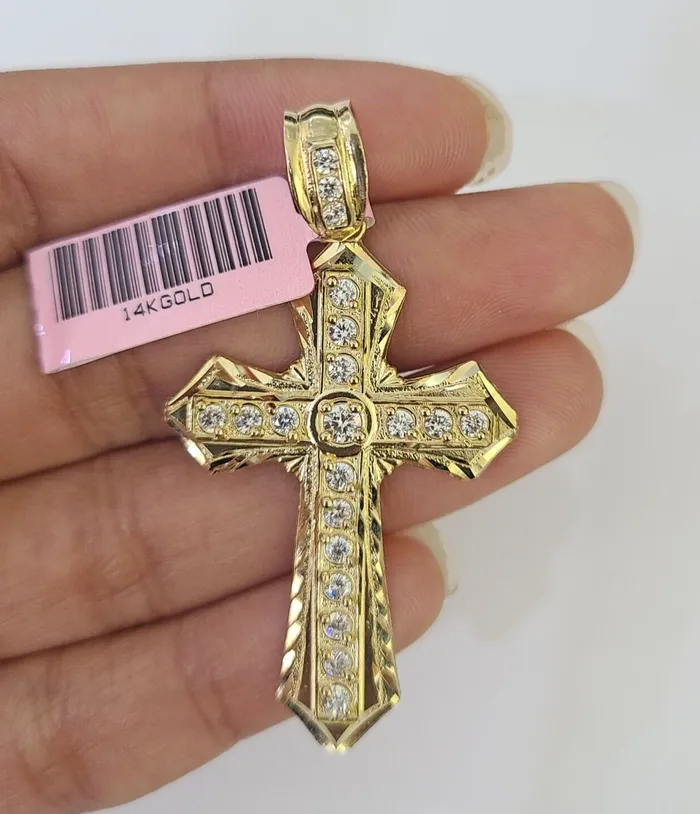 14k Jesus Christ CZ Cross Charm Pendant 2 Yellow Gold REAL Genuine Diamond Cuts GlobalWatches10 Charm Necklaces 14k Jesus Christ CZ Cross Charm Pendant 2 Yellow Gold REAL Genuine Diamond Cuts GlobalWatches10 Charm Necklaces