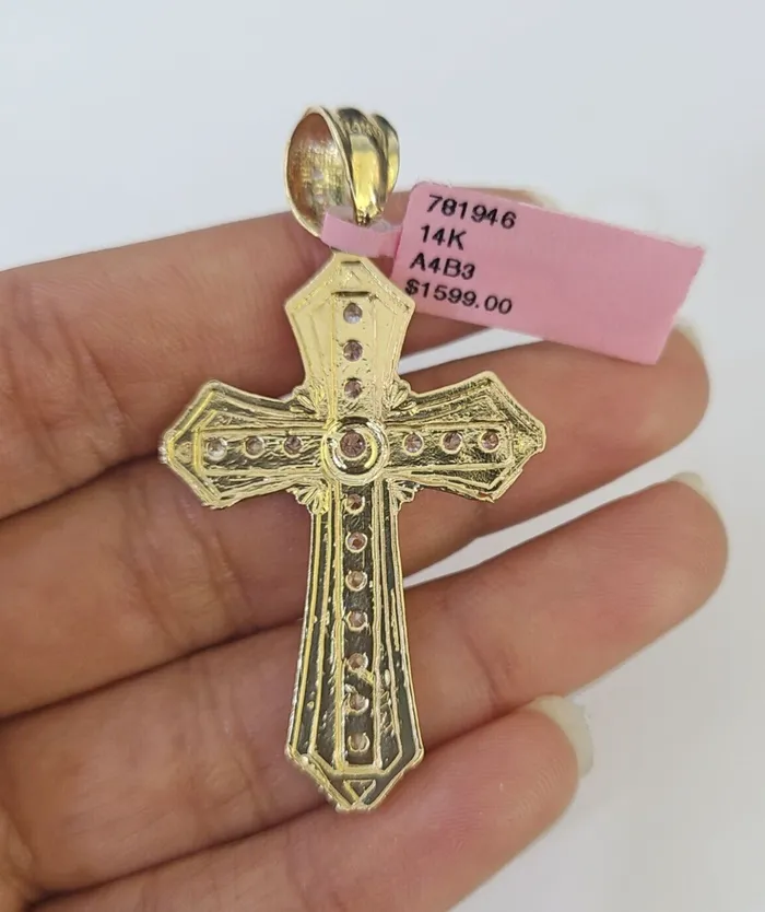 14k Jesus Christ CZ Cross Charm Pendant 2 Yellow Gold REAL Genuine Diamond Cuts GlobalWatches10 Charm Necklaces