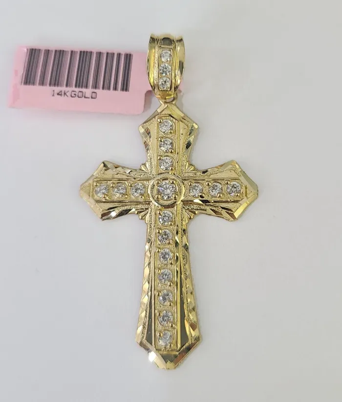 14k Jesus Christ CZ Cross Charm Pendant 2 Yellow Gold REAL Genuine Diamond Cuts GlobalWatches10 Charm Necklaces