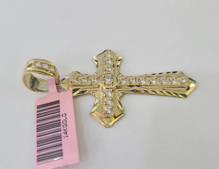 14k Jesus Christ CZ Cross Charm Pendant 2 Yellow Gold REAL Genuine Diamond Cuts GlobalWatches10 Charm Necklaces