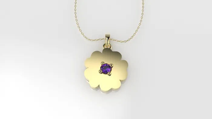 14K Pendant with 1 Amethyst 2mm includes 18 inch Chain flower figure with 5 petals solid gold JCM DESIGN JEWELRY Necklaces 14K Pendant with 1 Amethyst 2mm includes 18 inch Chain flower figure with 5 petals solid gold JCM DESIGN JEWELRY Necklaces