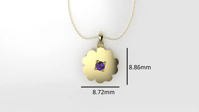 14K Pendant with 1 Amethyst 2mm includes 18 inch Chain flower figure with 5 petals solid gold JCM DESIGN JEWELRY Necklaces