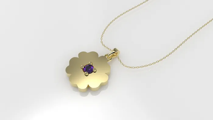 14K Pendant with 1 Amethyst 2mm includes 18 inch Chain flower figure with 5 petals solid gold JCM DESIGN JEWELRY Necklaces