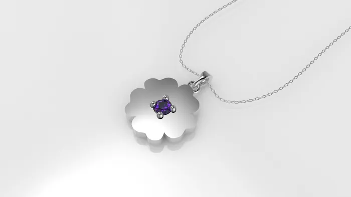 14K Pendant with 1 Amethyst 2mm includes 18 inch Chain flower figure with 5 petals solid gold JCM DESIGN JEWELRY Necklaces