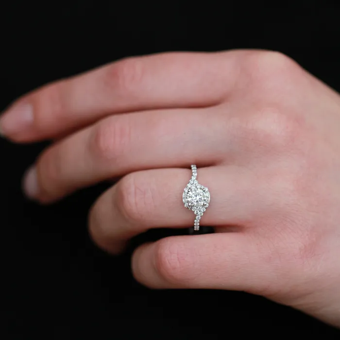 14kt White Gold 100cttw Canadian Diamond Halo Ring Maple Leaf Diamonds Rings