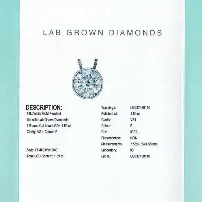 14kt White Gold 159ct Round Bezel Setting LabGrown Diamond Pendant Diamond Evolution Necklaces