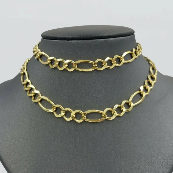8mm 20 SOLID 10k Gold Figaro Link Chain Necklace Choker 100 Authentic Gold globalwatches10 Necklaces