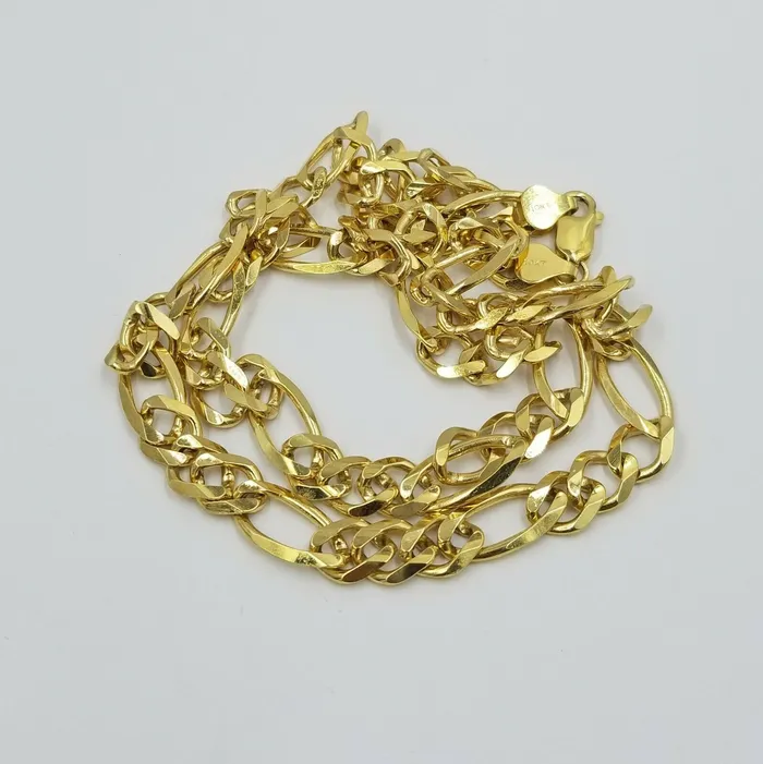 8mm 20 SOLID 10k Gold Figaro Link Chain Necklace Choker 100 Authentic Gold globalwatches10 Necklaces