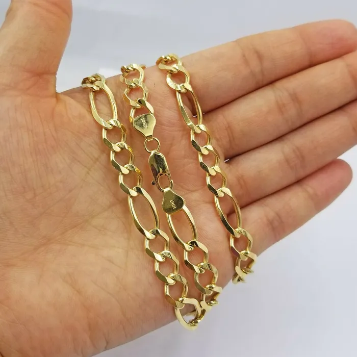 8mm 20 SOLID 10k Gold Figaro Link Chain Necklace Choker 100 Authentic Gold globalwatches10 Necklaces