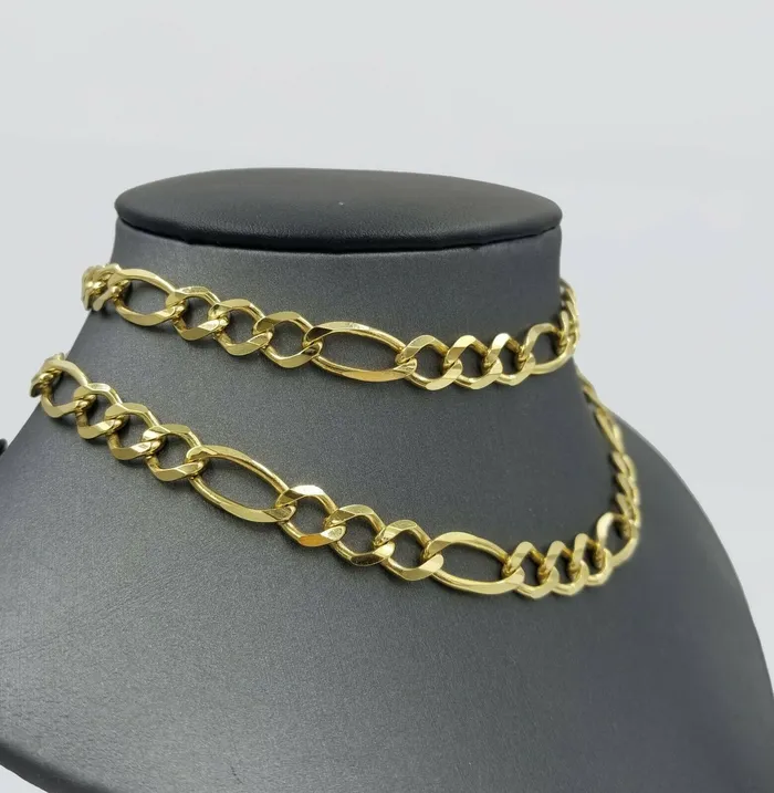 8mm 20 SOLID 10k Gold Figaro Link Chain Necklace Choker 100 Authentic Gold globalwatches10 Necklaces