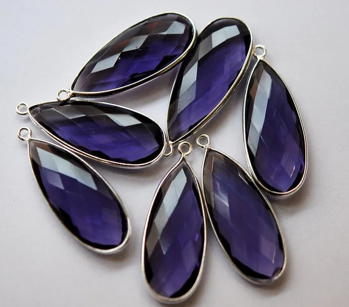 925 Sterling SilverPurple Amethyst Quartz Faceted Long Pear Shape Pendant 2 Piece Of 33mm Approx Beads Supplies USA Necklaces 925 Sterling SilverPurple Amethyst Quartz Faceted Long Pear Shape Pendant 2 Piece Of 33mm Approx Beads Supplies USA Necklaces