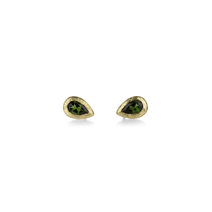 Anne Sportun Earrings Green Tourmaline Pear Stud Earrings