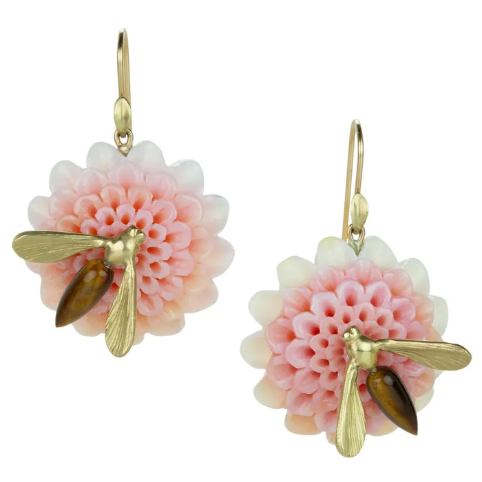 Annette Ferdinandsen Earrings Dahlia Blossom Earrings with Bees