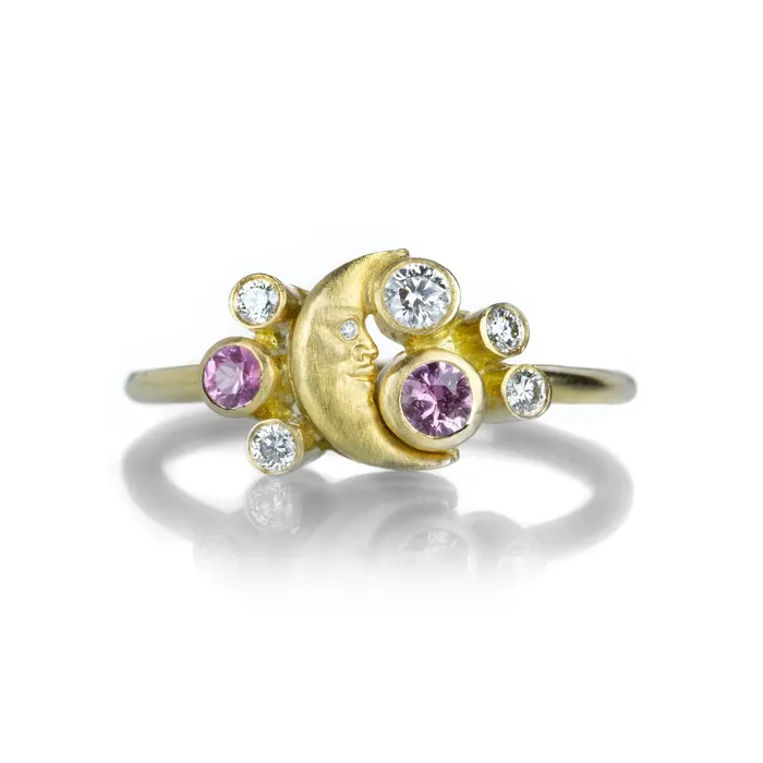 Anthony Lent Pink Sapphire Crescent Moonface Meteor Ring Rings