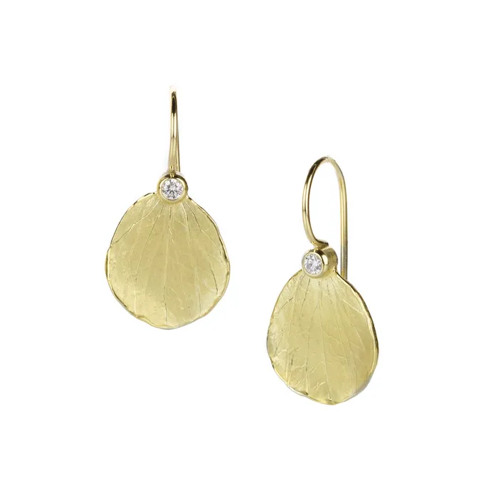 Barbara Heinrich Earrings 18k Yellow Gold Large Petal Earrings with Diamonds